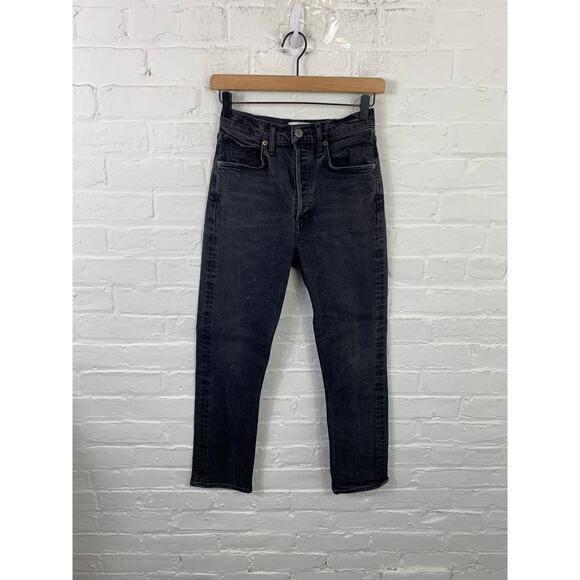 Agolde Women's Riley High Rise Straight Crop Jeans Panoramic Black Size 25 - Picture 4 of 8